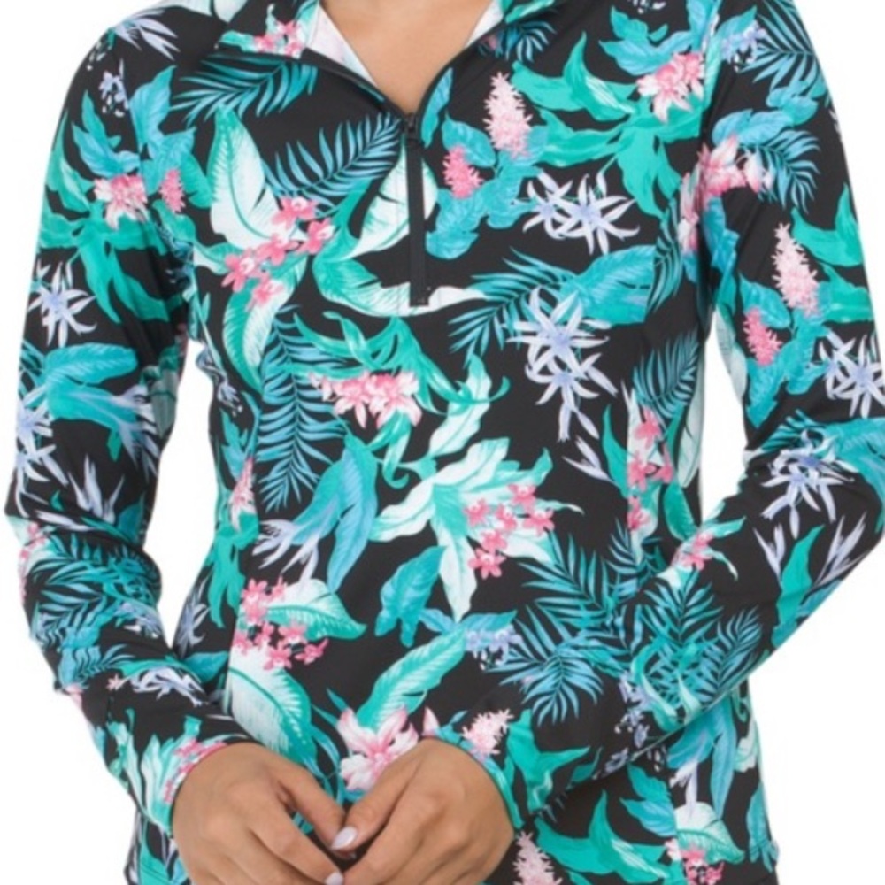 TOMMY BAHAMA Tropical Upf 50 Printed Golf Quarter Zip Long Sleeve Top